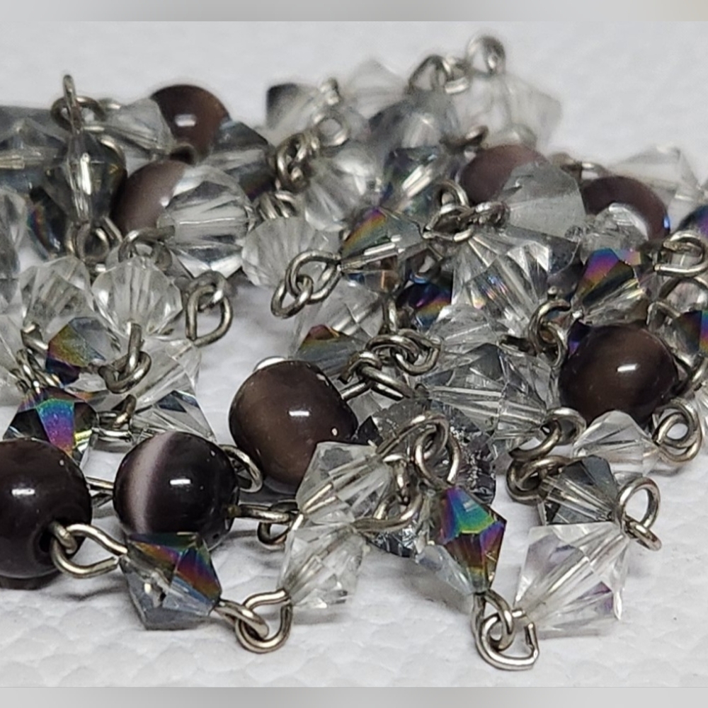 Beaded Purple Cats Eye Necklace EUC